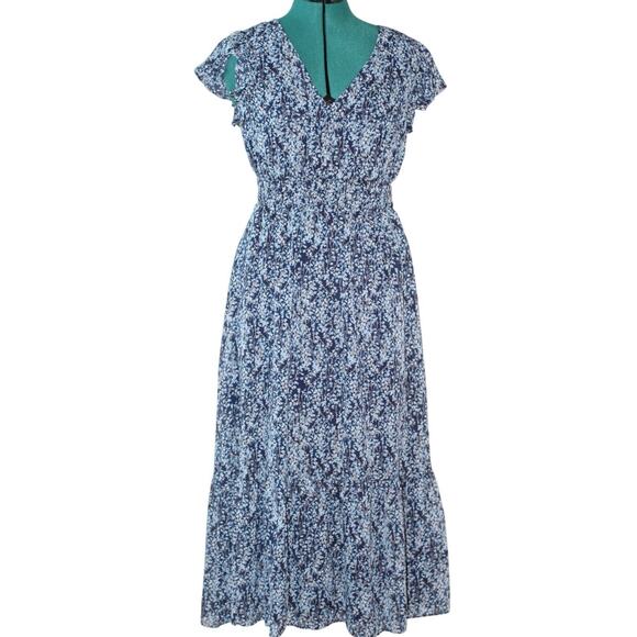 Nicole Miller Dresses & Skirts - NWT Nicole Miller New York Blue Floral Midi Dress Smocked Waist Size Small
